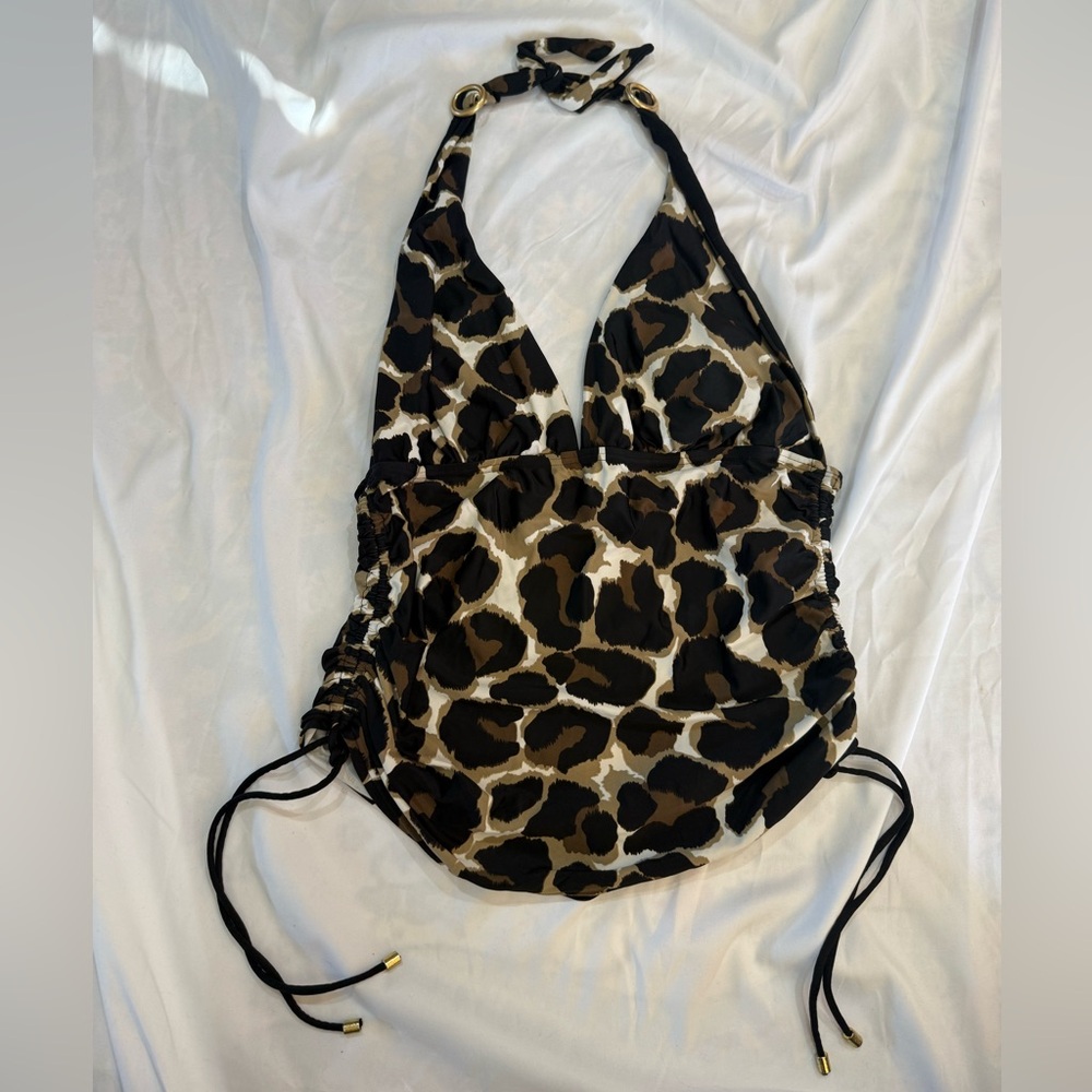 471 Swim Systems Leopard Print Tankini Halter Bikini Top D Adjustable Side USA